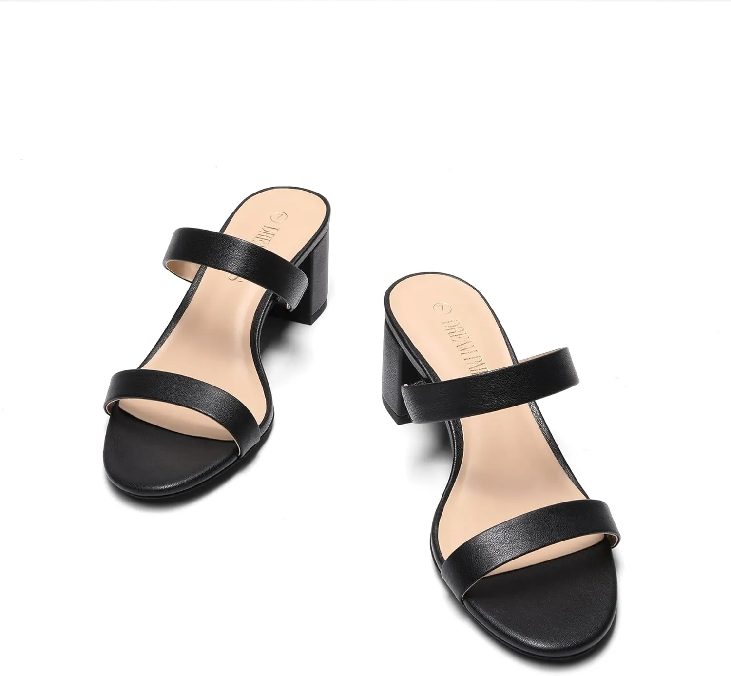 Women's Two Strap Open Toe Low Block Chunky Heels Sandals Dress Pumps Casual direct abhor Summer Mules Shoes DREAM PAIRS 