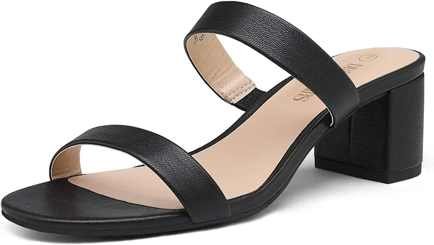 Women's Two Strap Open Toe Low Block Chunky Heels Sandals Dress Pumps Casual direct abhor Summer Mules Shoes DREAM PAIRS 