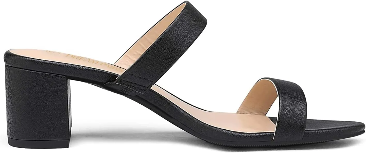 Women's Two Strap Open Toe Low Block Chunky Heels Sandals Dress Pumps Casual direct abhor Summer Mules Shoes DREAM PAIRS 