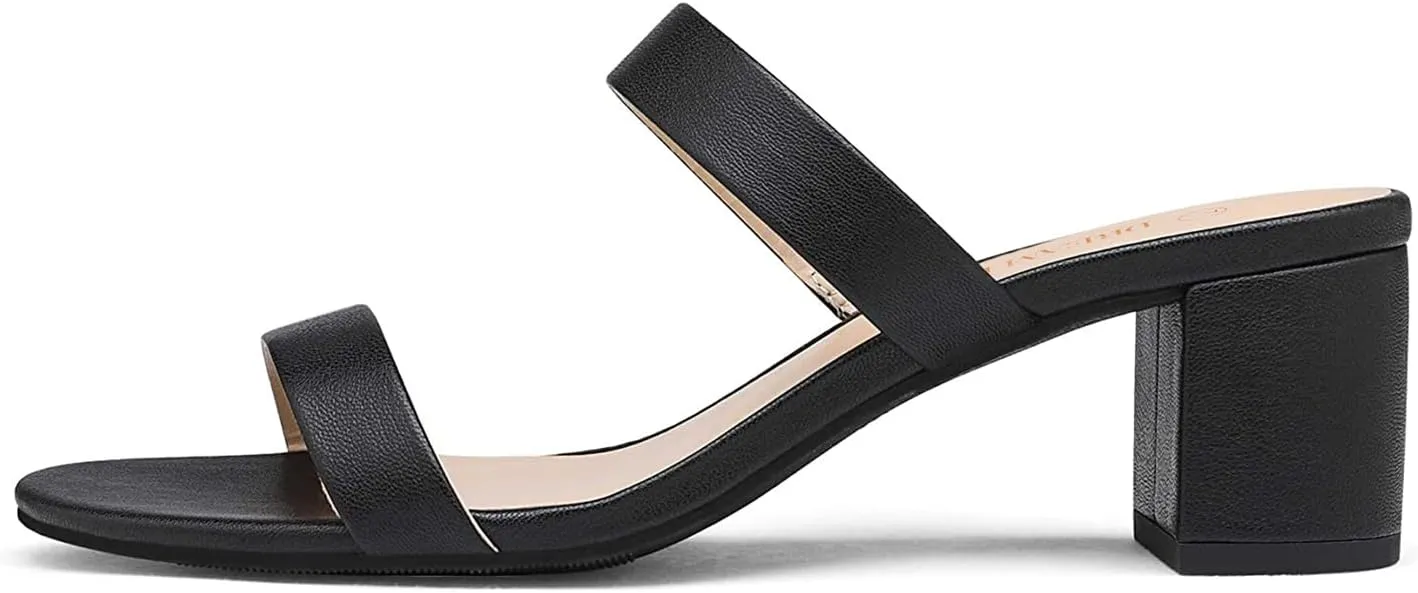 Women's Two Strap Open Toe Low Block Chunky Heels Sandals Dress Pumps Casual direct abhor Summer Mules Shoes DREAM PAIRS 