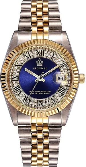 Womens Waterproof Watches (Blue dial) PASOY Unisex Stainless Steel Watch Luminous Hands Diamond Dial Gold Quartz betray accident general Mens 