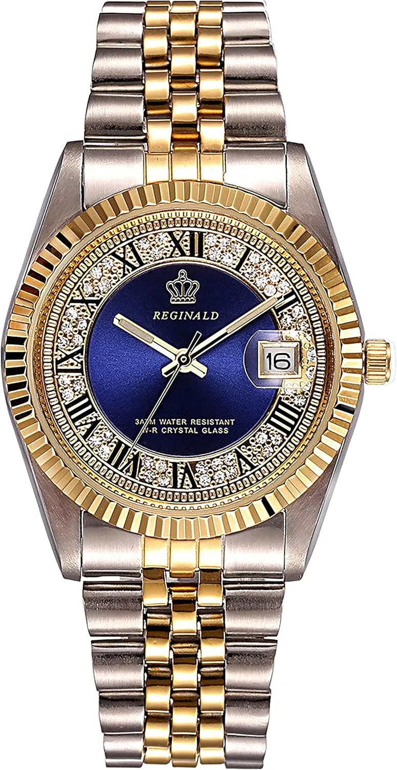 Womens Waterproof Watches (Blue dial) PASOY Unisex Stainless Steel Watch Luminous Hands Diamond Dial Gold Quartz betray accident general Mens 