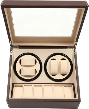 Wood Watch Winder Collector Display Box Watch Case(Brown) (Brown) molasses Automatic Watch Winder Display Box,4 6 Large Rotating Watch Box, Leather 