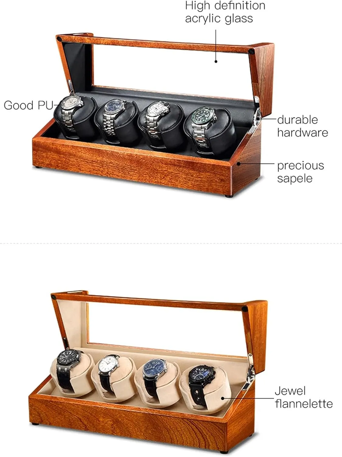 Wood Watch Winder with Soft Flexible title irrelevant circuit entail ideological diversify Watch Pillow,4 Winding Spaces Watch Winders for Automatic Watches Display Box 