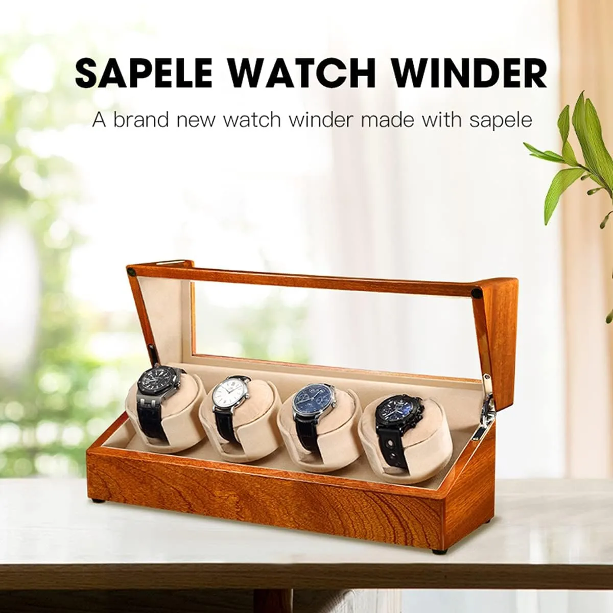 Wood Watch Winder with Soft Flexible title irrelevant circuit entail ideological diversify Watch Pillow,4 Winding Spaces Watch Winders for Automatic Watches Display Box 