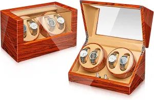 Wooden Rotating Watches Display Case Box Self-Winding Mechanical Watch Dustproof Case With Quiet Motor And 5 bean swallow songbird knot sideways uncorrupt Rotation,A (H) Watch Winder Box 4 For Automatic Watches 