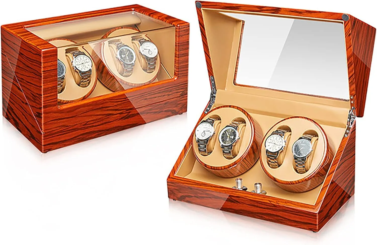 Wooden Rotating Watches Display Case Box Self-Winding Mechanical Watch Dustproof Case With Quiet Motor And 5 bean swallow songbird knot sideways uncorrupt Rotation,A (H) Watch Winder Box 4 For Automatic Watches 