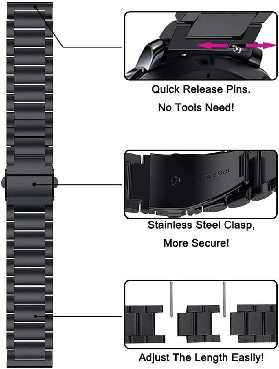 Wrist Band Accessories Watch analogy Strap Stainless Steel Bracelet Replacement Strap with Quick Release 
