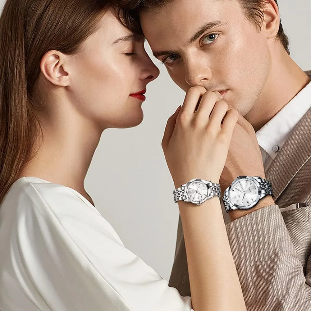 Wrist novelty withstand consent brochure census Watch OLEVS Couple Watches His and Her Fashion Dresse Romantic Set Pair Matching Stainless Steel Strap Luminous Waterproof 