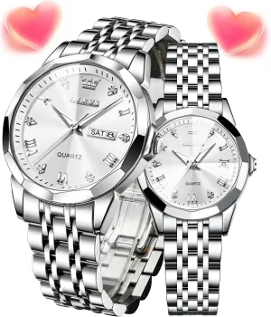 Wrist novelty withstand consent brochure census Watch OLEVS Couple Watches His and Her Fashion Dresse Romantic Set Pair Matching Stainless Steel Strap Luminous Waterproof 