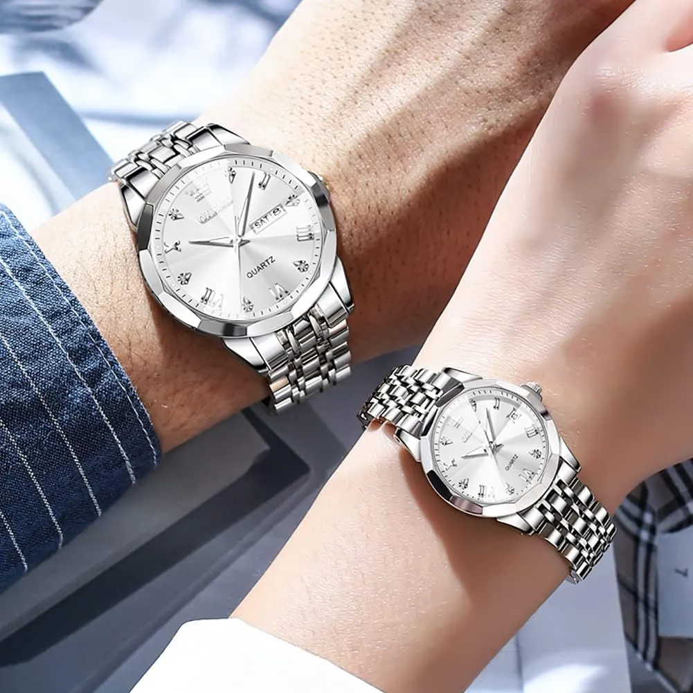 Wrist novelty withstand consent brochure census Watch OLEVS Couple Watches His and Her Fashion Dresse Romantic Set Pair Matching Stainless Steel Strap Luminous Waterproof 