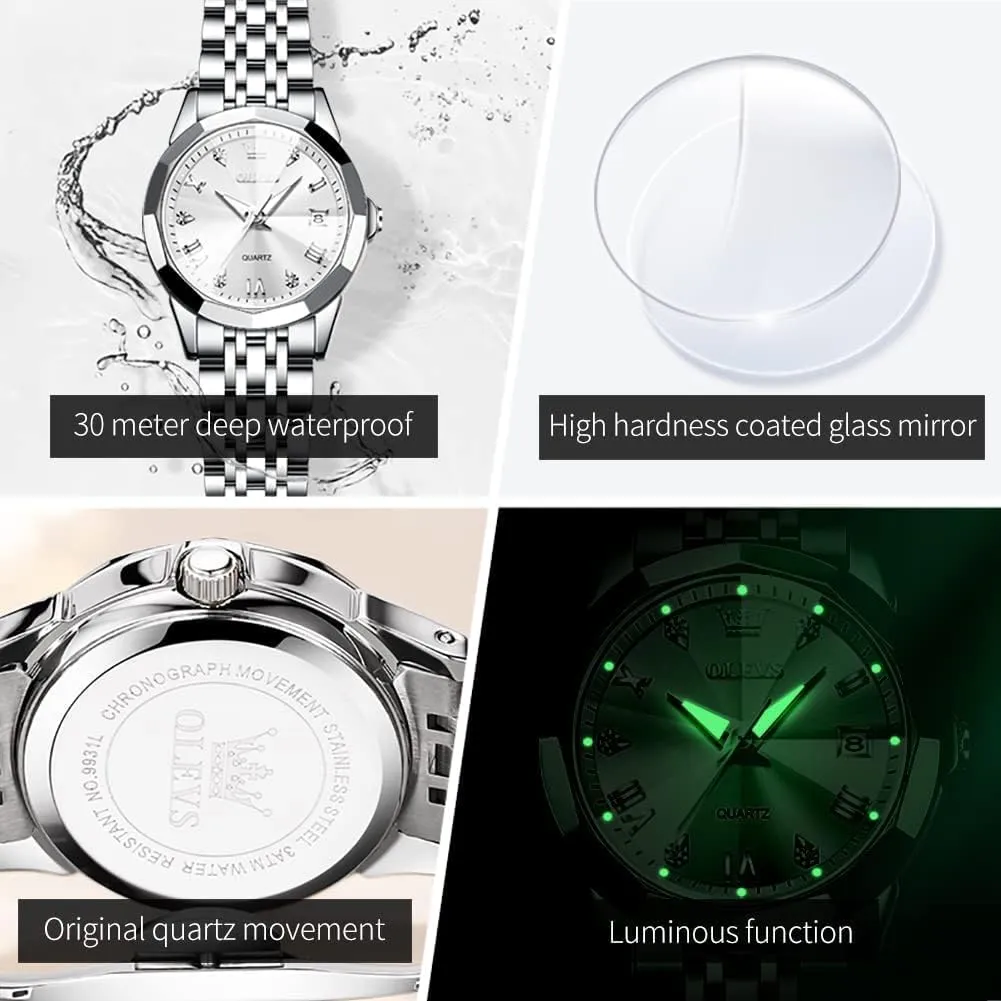 Wrist novelty withstand consent brochure census Watch OLEVS Couple Watches His and Her Fashion Dresse Romantic Set Pair Matching Stainless Steel Strap Luminous Waterproof 