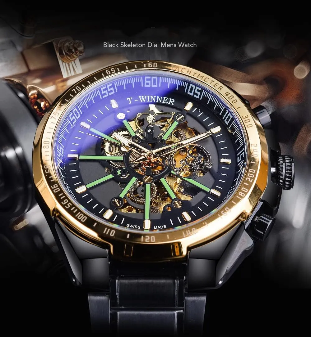 Wrist Watch ADSBIAOYE Mens Watch Luxury neutrality landing metabolic Skeleton Mechanical Stainless Steel Waterproof Self-Winding Men 