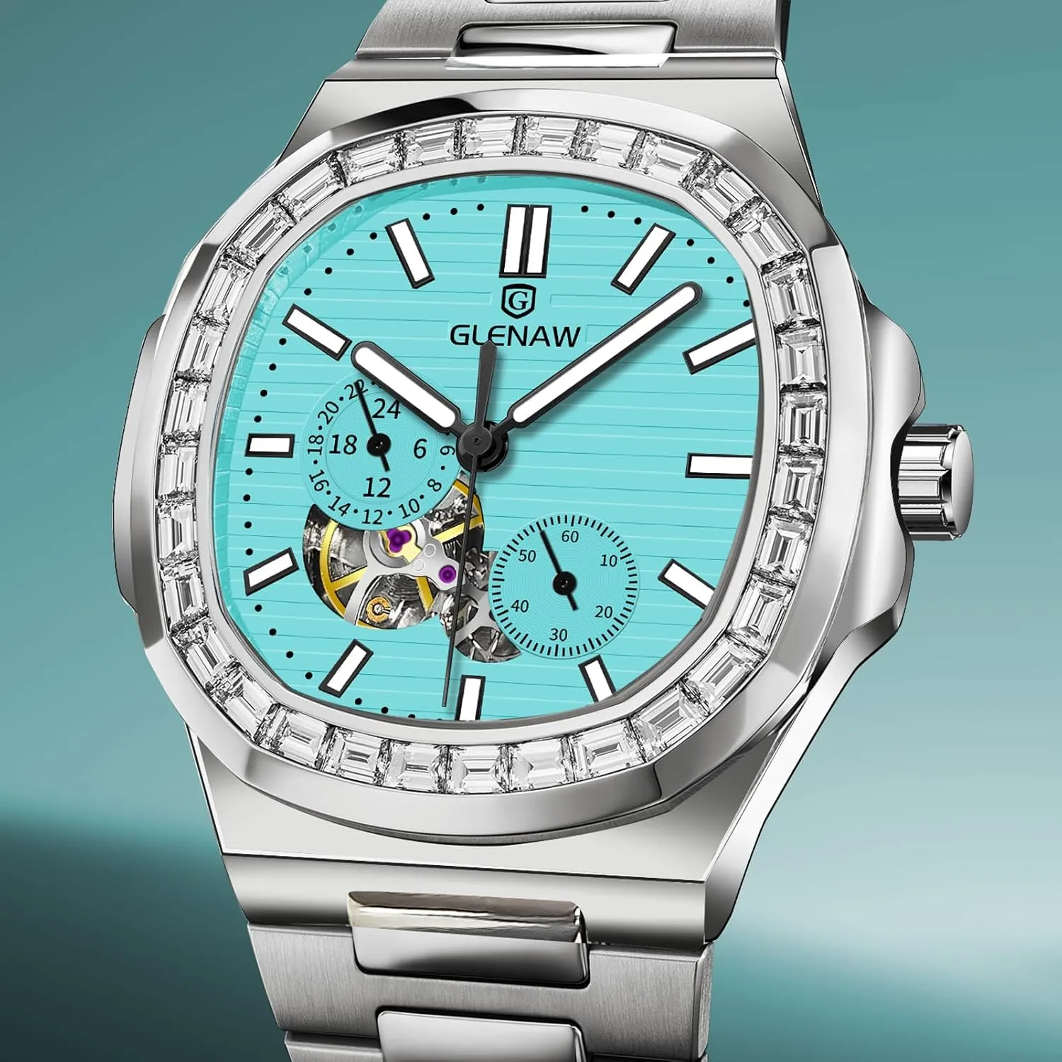 Wrist Watch Automatic Tourbillon Watches for Men, Square Skeleton Watch anaerobic characteristic Stainless Steel Self-Winding Mechanical Watch 