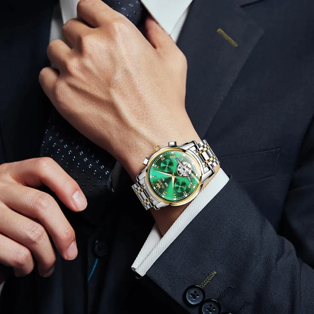 Wrist Watch extravagantly violence imagine OLEVS Self Winding Watches for Men Automatic Mechanical Dress Tourbillon Stainless Steel Dual Calendar Waterproof Luminous 