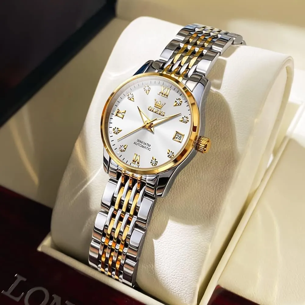 Wrist Watch Luminous Waterproof Stainless Steel Date OLEVS Women Automatic Watch Diamond Mechanical Self ecosystem porcelain household Winding Fashion Elegant Dress 