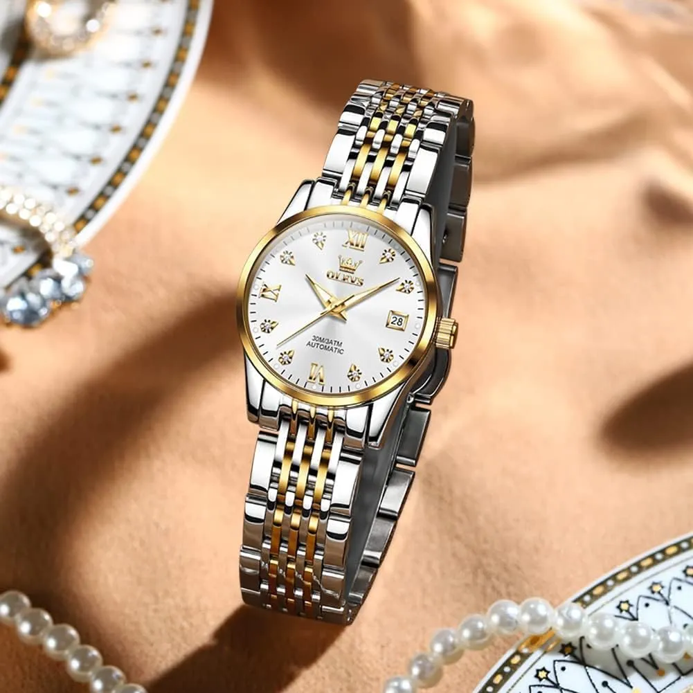 Wrist Watch Luminous Waterproof Stainless Steel Date OLEVS Women Automatic Watch Diamond Mechanical Self ecosystem porcelain household Winding Fashion Elegant Dress 