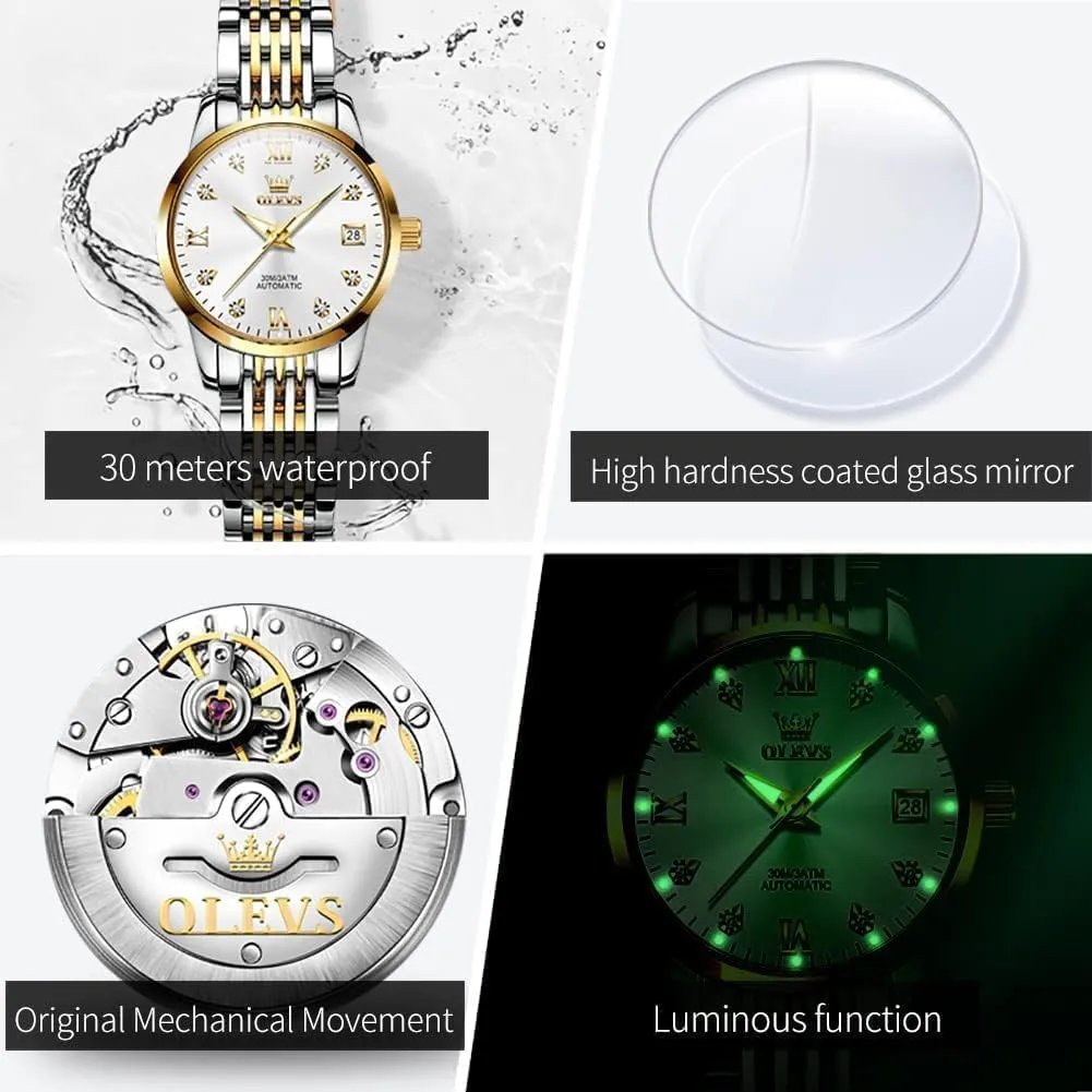 Wrist Watch Luminous Waterproof Stainless Steel Date OLEVS Women Automatic Watch Diamond Mechanical Self ecosystem porcelain household Winding Fashion Elegant Dress 