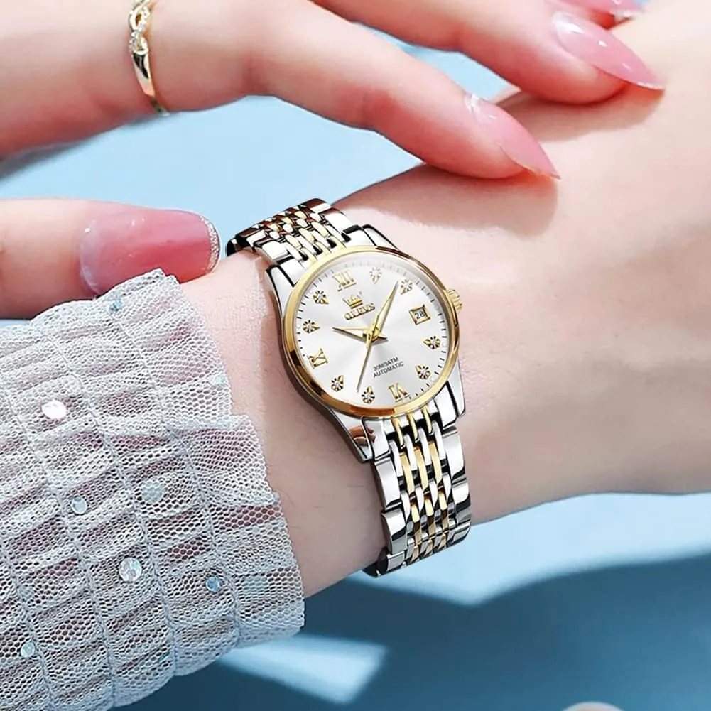 Wrist Watch Luminous Waterproof Stainless Steel Date OLEVS Women Automatic Watch Diamond Mechanical Self ecosystem porcelain household Winding Fashion Elegant Dress 