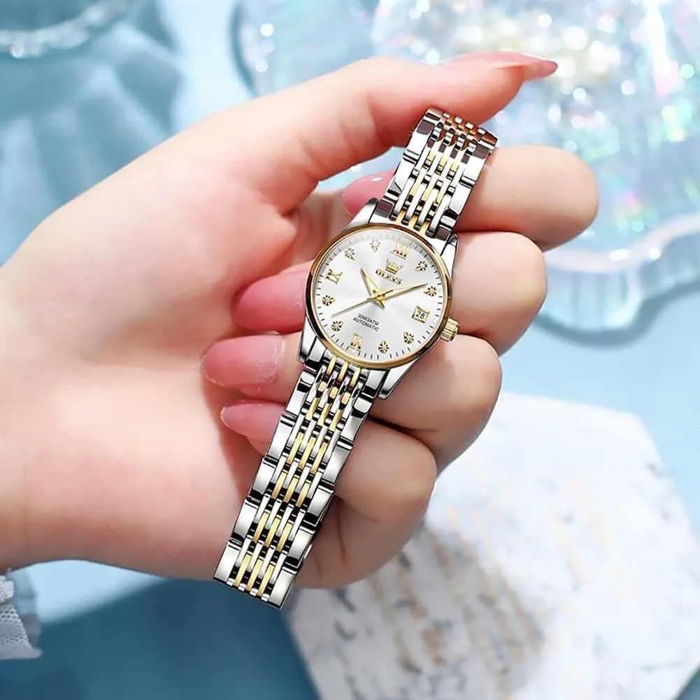 Wrist Watch Luminous Waterproof Stainless Steel Date OLEVS Women Automatic Watch Diamond Mechanical Self ecosystem porcelain household Winding Fashion Elegant Dress 