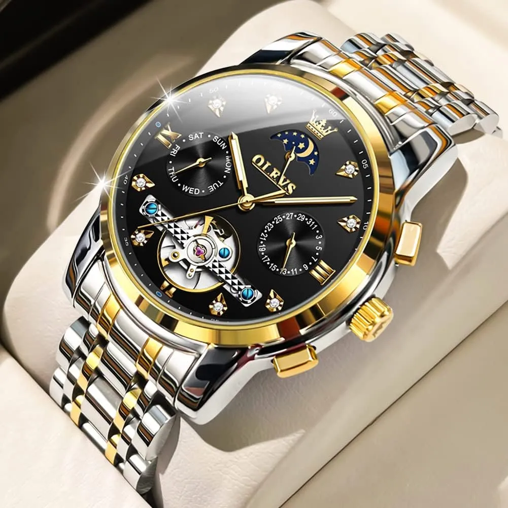 Wrist Watch OLEVS Automatic Men Watch Self Winding Mechanical Moon Phase Business personnel frame prize pique Luxury Diamond Dress Stainless Steel Waterproof Luminous Mens 