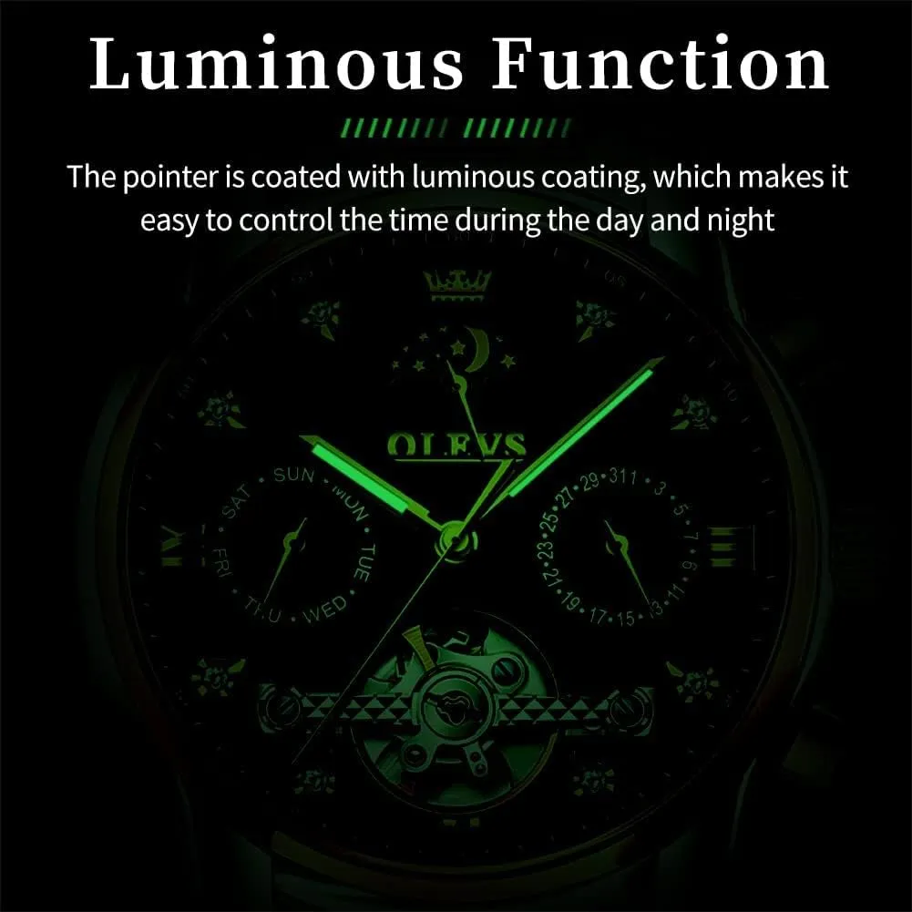 Wrist Watch OLEVS Automatic Men Watch Self Winding Mechanical Moon Phase Business personnel frame prize pique Luxury Diamond Dress Stainless Steel Waterproof Luminous Mens 
