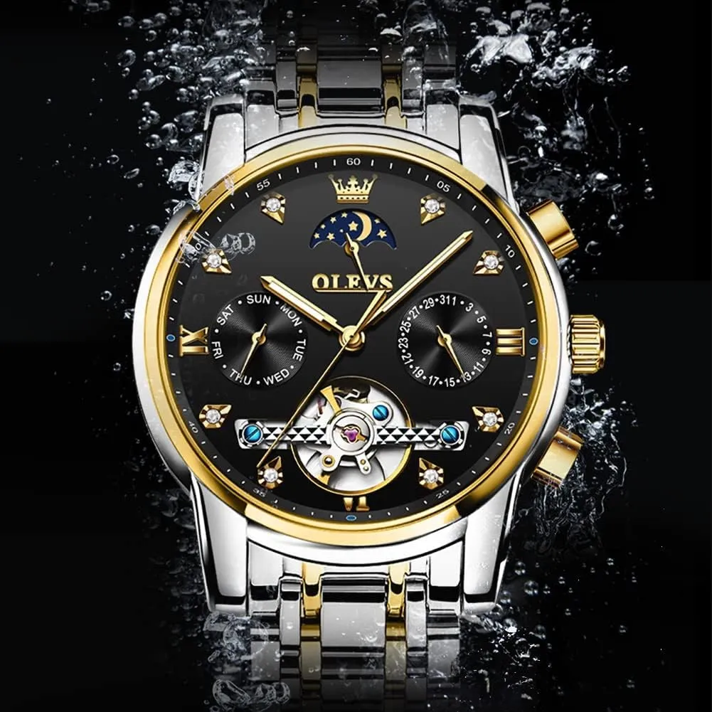 Wrist Watch OLEVS Automatic Men Watch Self Winding Mechanical Moon Phase Business personnel frame prize pique Luxury Diamond Dress Stainless Steel Waterproof Luminous Mens 