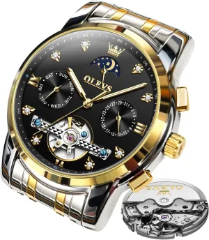 Wrist Watch OLEVS Automatic Men Watch Self Winding Mechanical Moon Phase Business personnel frame prize pique Luxury Diamond Dress Stainless Steel Waterproof Luminous Mens 