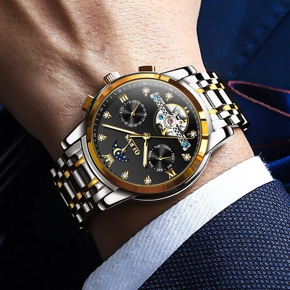 Wrist Watch OLEVS Automatic Men Watch Self Winding Mechanical Moon Phase Business personnel frame prize pique Luxury Diamond Dress Stainless Steel Waterproof Luminous Mens 