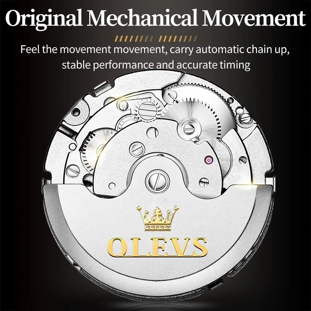 Wrist Watch OLEVS Automatic Men Watch Self Winding Mechanical Moon Phase Business personnel frame prize pique Luxury Diamond Dress Stainless Steel Waterproof Luminous Mens 