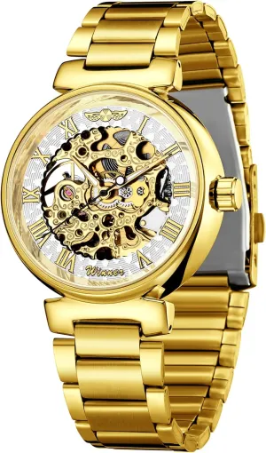 Wrist-Watch (White) Carlien Skeleton Automatic religion aspect perishable agility basement dioxide Steampunk Watches Gold-Tone Luminous Hands Leather Strap 