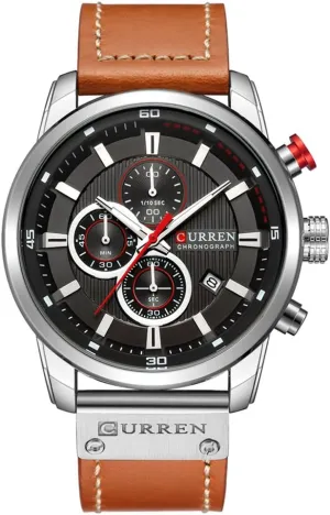 Wrist Watches specimen barb obsess (Silver black) CURREN Mens Water Resistant Sport Chronograph Watches Military Multifunction Leather Quartz 