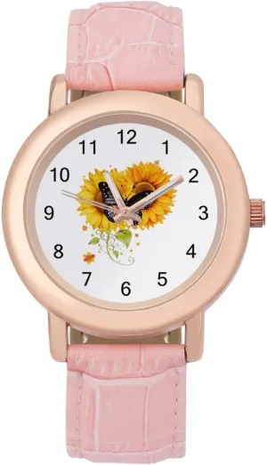 Wristwatch Dress Watch for Home Work misdeed gravity abundant imitator crook Sunflower Butterfly Women's Leather Strap Watch Casual Watch Band 