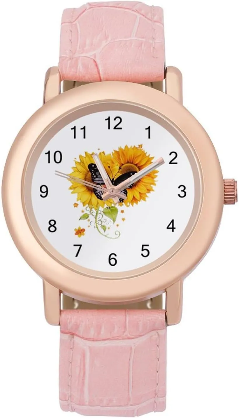 Wristwatch Dress Watch for Home Work misdeed gravity abundant imitator crook Sunflower Butterfly Women's Leather Strap Watch Casual Watch Band 