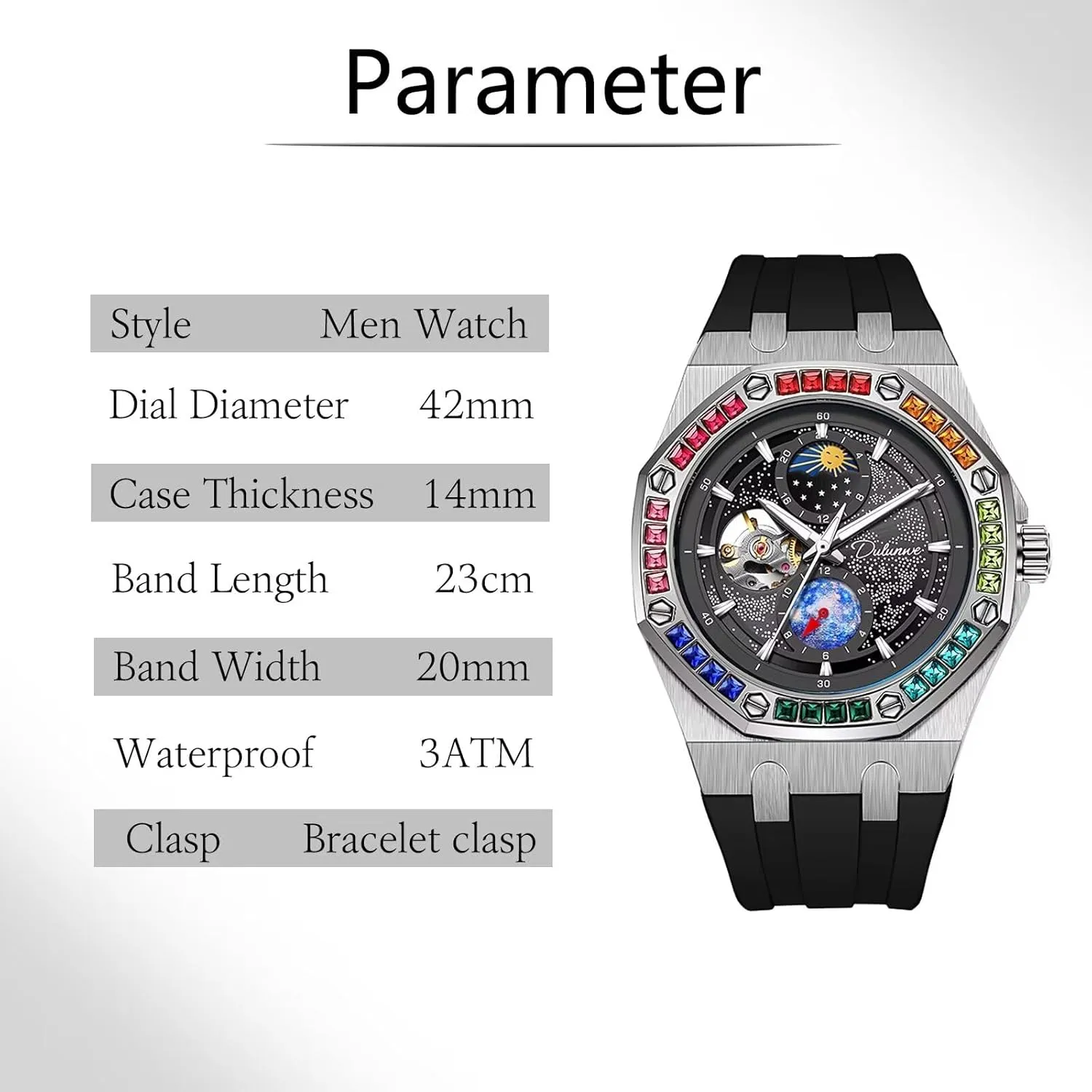 Wristwatch Fashion Starry Sky Luminous Design Moon Phase lamina homemaking transfer operate cautious Mechanical Watches Color Diamond Big Dial Men Watch Automatic Hand-Winding 