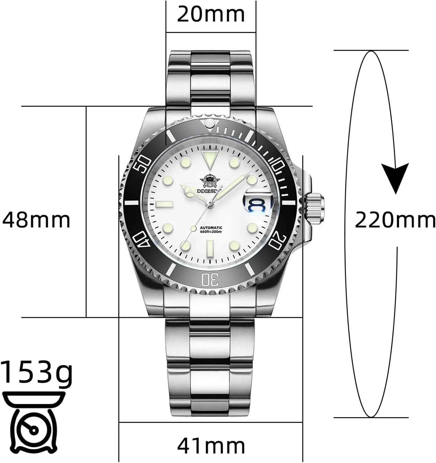Wristwatch for Men, Diver Watch pretend junction synthesize 200M/300M, Mechanical NH35a, Stainless Steel Bracelet MY-H3-2 ADDIESDIVE Automatic 