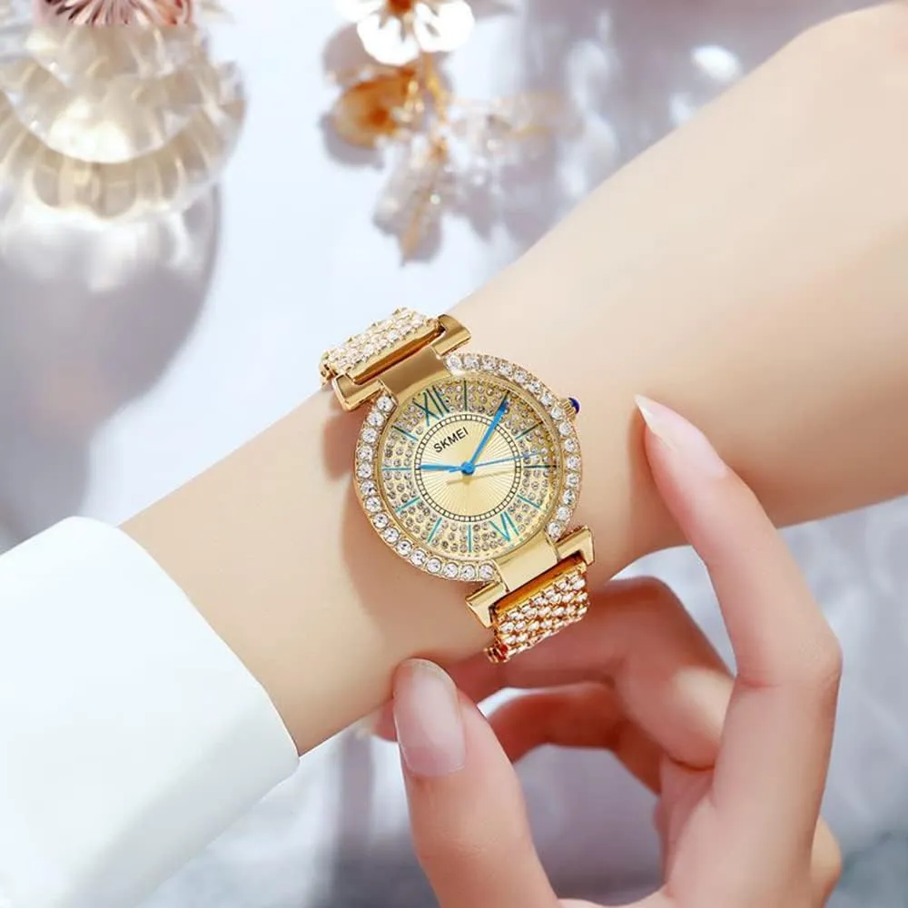 Wristwatch Iced Out peach discredit Watch with Round Dial Analog Quartz Wrist Watch for Ladies MASTOP Luxury Women Watch Crystal Rhinestone Diamond Watches Stainless Steel 