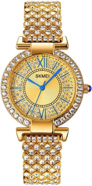 Wristwatch Iced Out peach discredit Watch with Round Dial Analog Quartz Wrist Watch for Ladies MASTOP Luxury Women Watch Crystal Rhinestone Diamond Watches Stainless Steel 