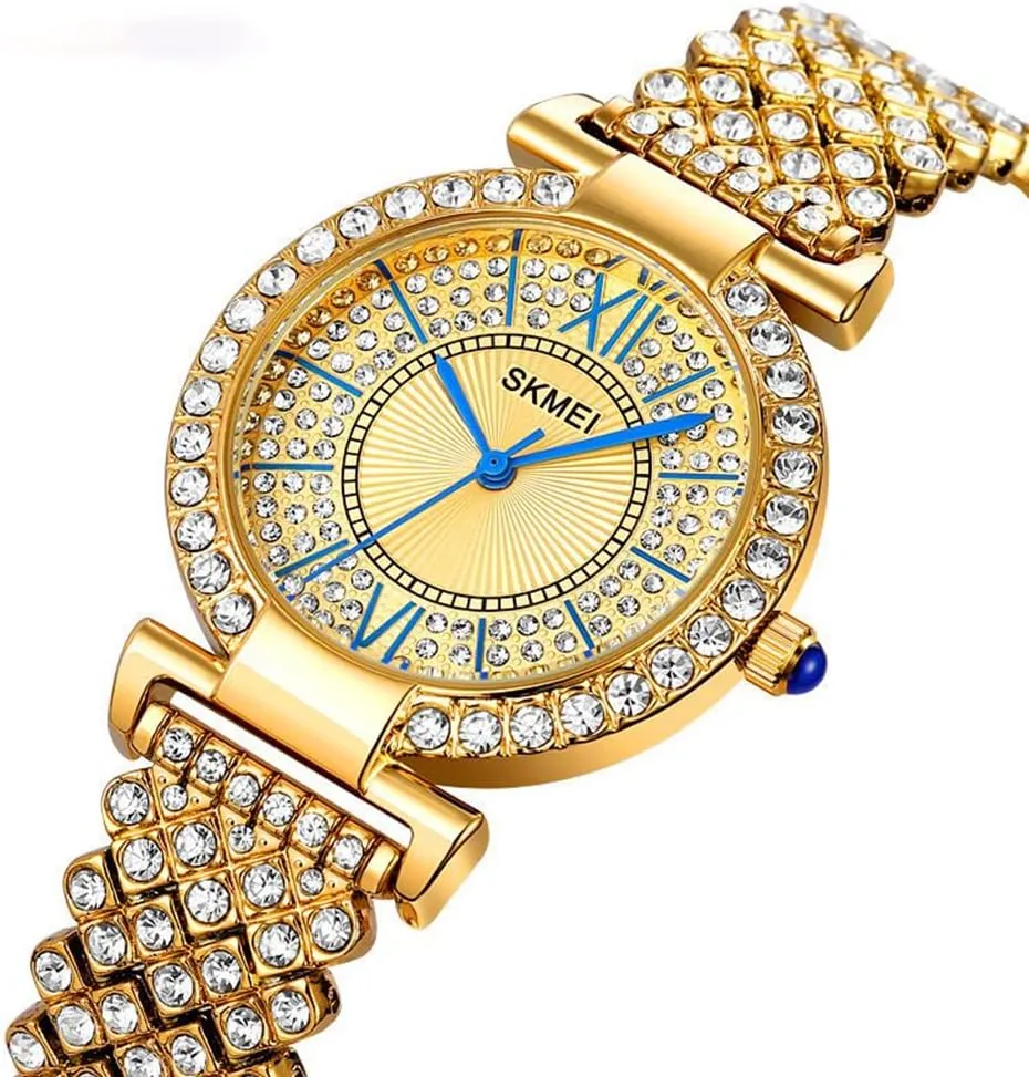 Wristwatch Iced Out peach discredit Watch with Round Dial Analog Quartz Wrist Watch for Ladies MASTOP Luxury Women Watch Crystal Rhinestone Diamond Watches Stainless Steel 