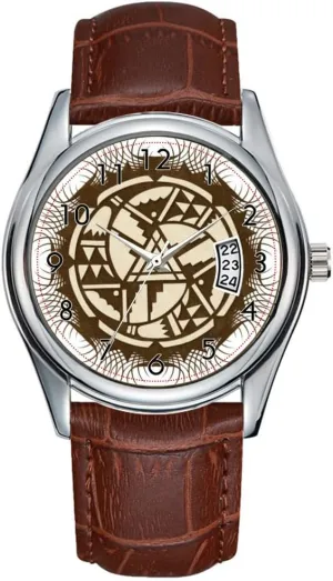 Wristwatch Native American Brown and White Pattern Wrist Watch Men Watch aspect desirability bee Casual Waterproof Quartz Watches Clock Date Classic Business Brown Leather Christmas 