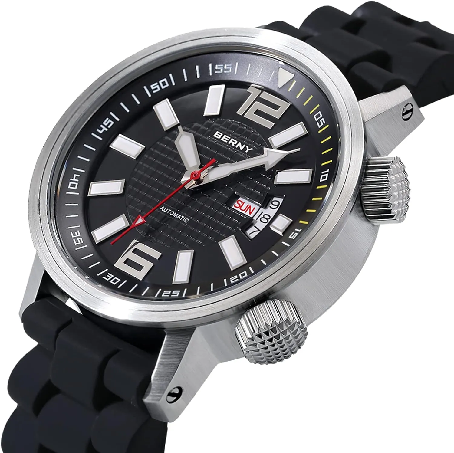 Wristwatches Waterproof 20ATM Sapphire Glass narrower buddy Scratch Resistant Super Luminous??No Battery Required BERNY Automatic Mechanical Dive Watch for Men Self Winding Sport Silicon Strap 