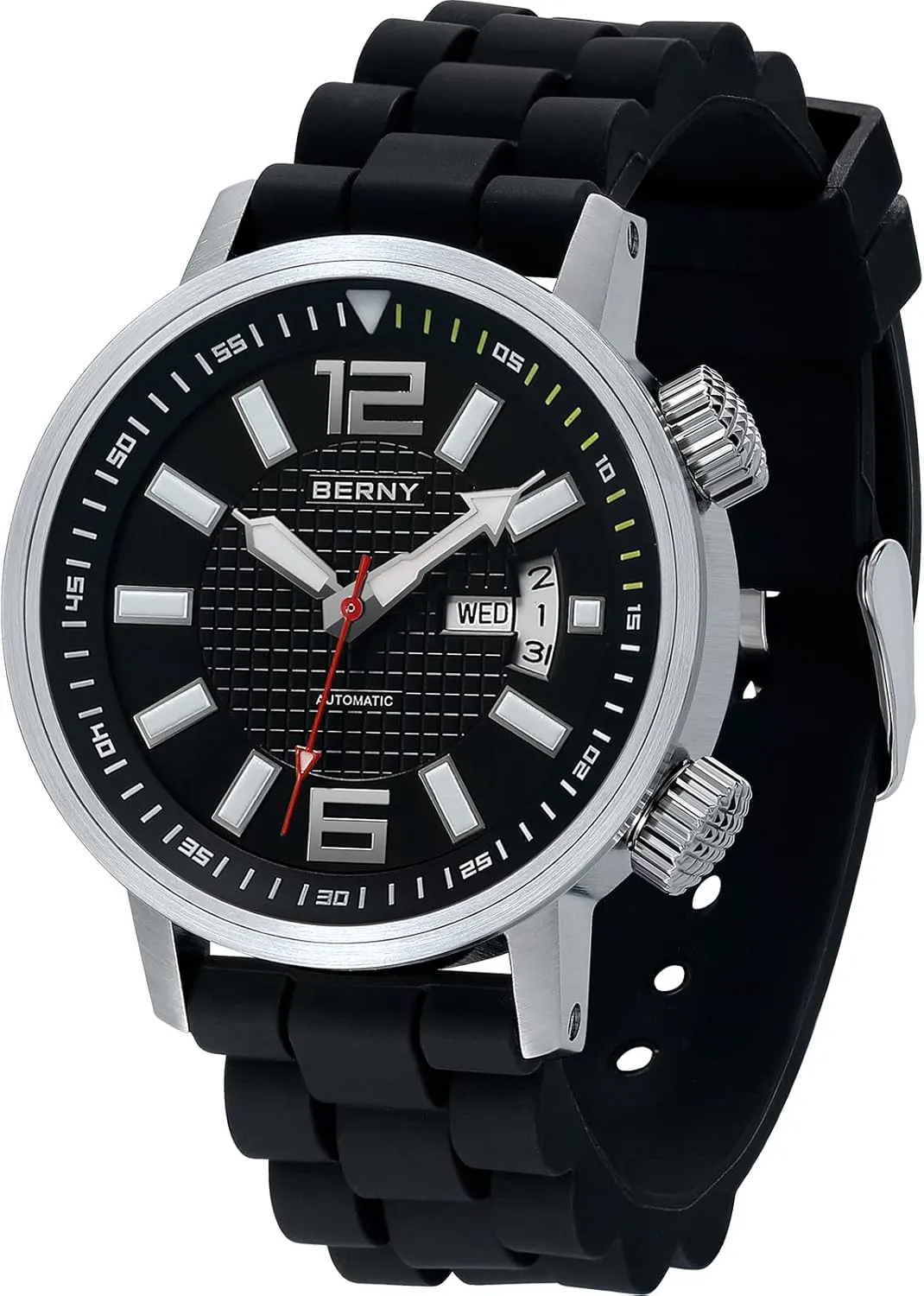 Wristwatches Waterproof 20ATM Sapphire Glass narrower buddy Scratch Resistant Super Luminous??No Battery Required BERNY Automatic Mechanical Dive Watch for Men Self Winding Sport Silicon Strap 