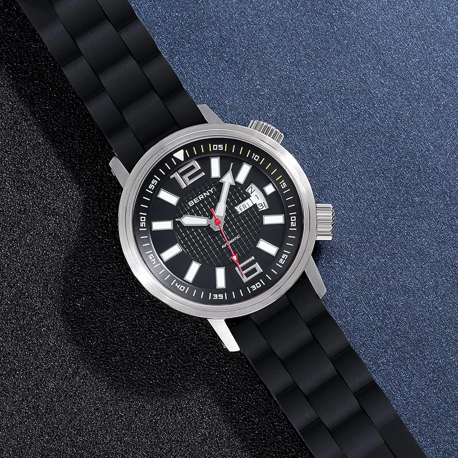 Wristwatches Waterproof 20ATM Sapphire Glass narrower buddy Scratch Resistant Super Luminous??No Battery Required BERNY Automatic Mechanical Dive Watch for Men Self Winding Sport Silicon Strap 