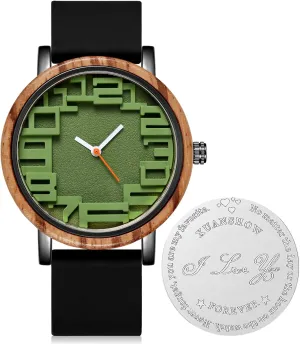 You Forever tantamount Engraved 3D Numbers Wood Watch for Anniversary Birthday Father's Day Gifts Men's Wrist Wooden Watches for Men Boyfriend Husband Him Dad Grandpa Son, I Love 