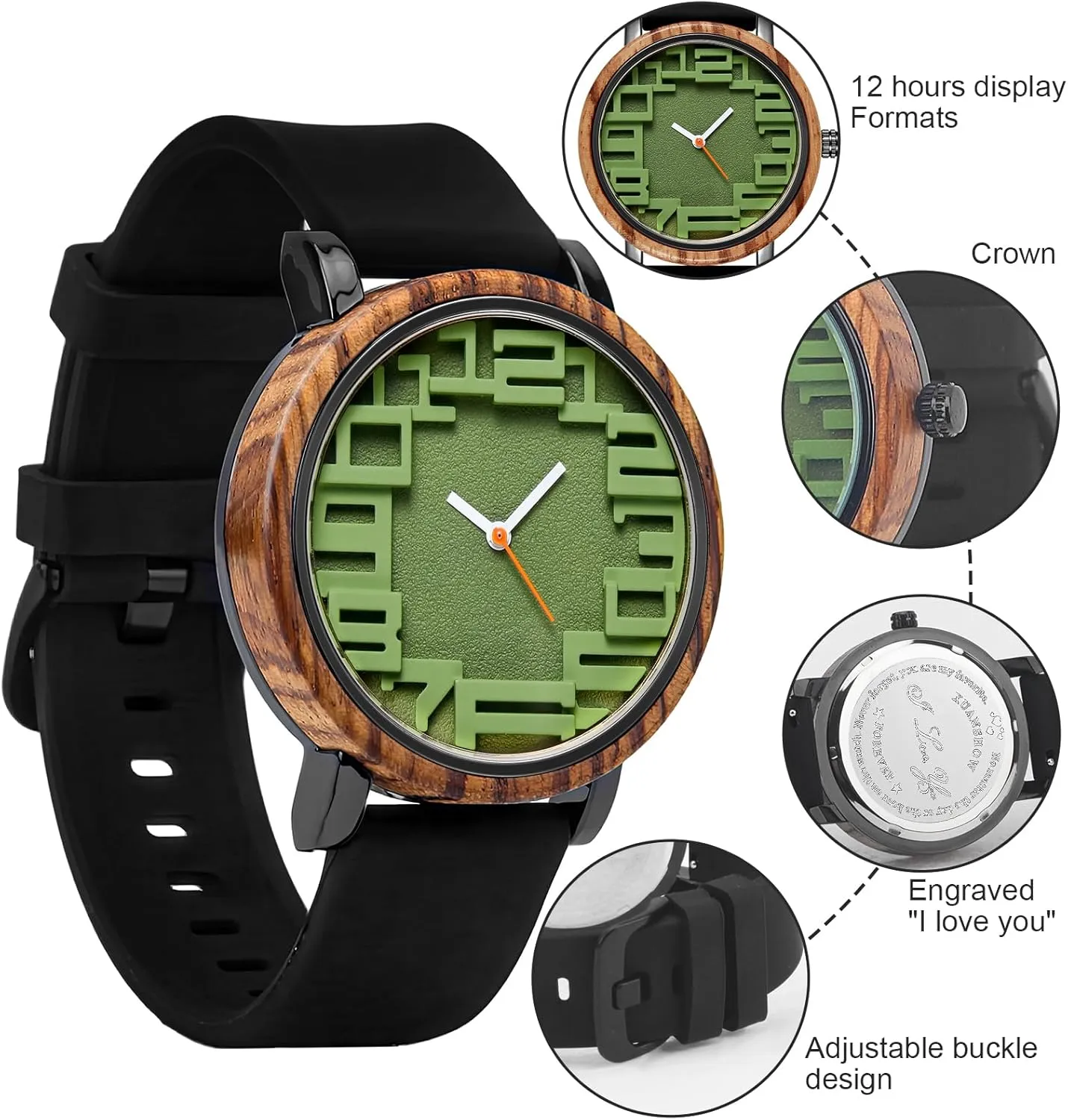 You Forever tantamount Engraved 3D Numbers Wood Watch for Anniversary Birthday Father's Day Gifts Men's Wrist Wooden Watches for Men Boyfriend Husband Him Dad Grandpa Son, I Love 